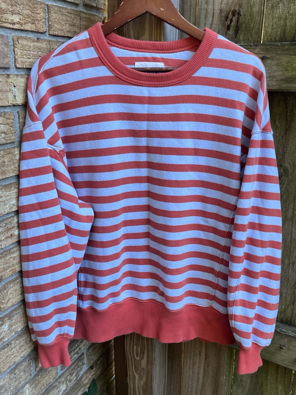 Aerie Coral Oversized Striped Crewneck Sweatshirt